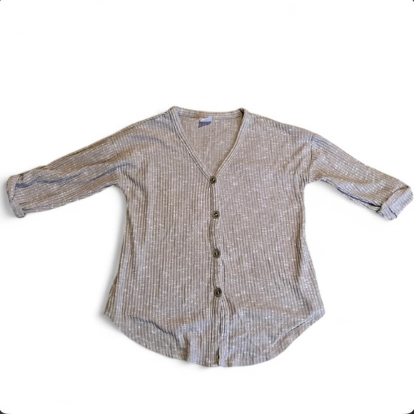 No Boundaries Tops - No Boundaries Tan Knit Sweater Buttonup Roll Sleeve Cardigan Lightweight